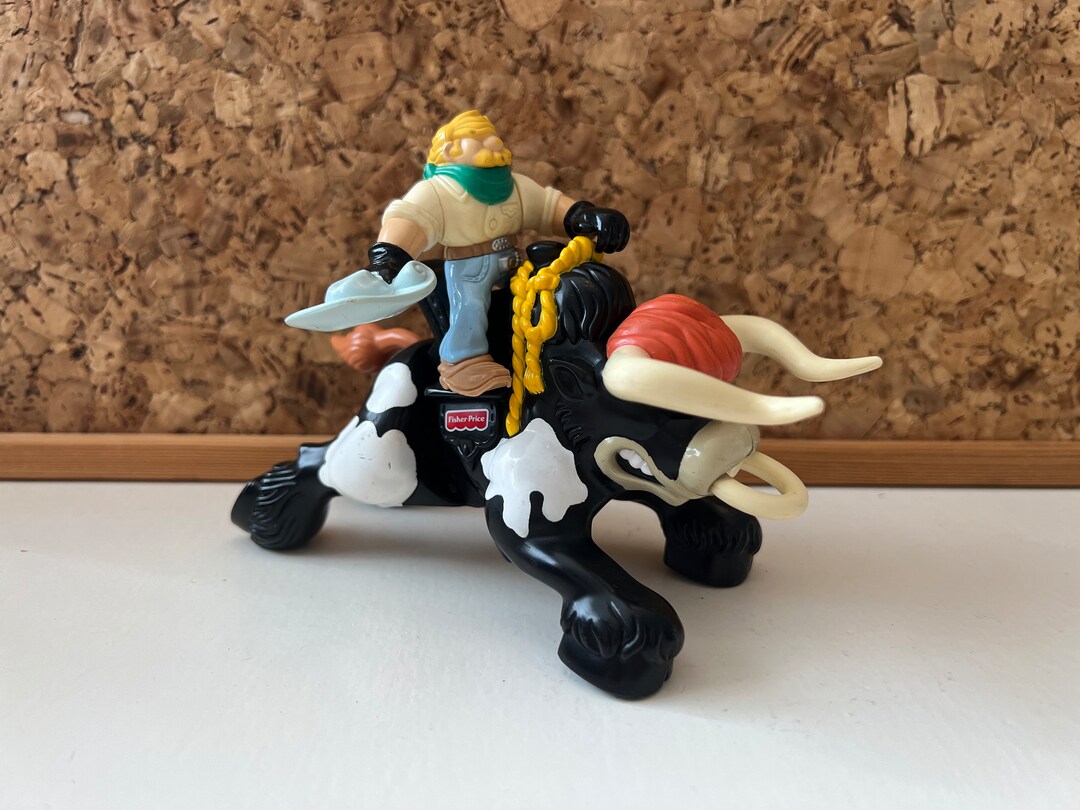 1990s Vintage Fisher Price Great Adventures Buckaroo Bull With Rodeo Rider 1990s Childhood Toys