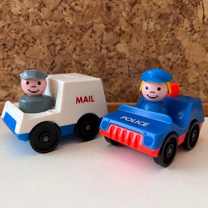 1970s Vintage Fisher Price Little People | Lot of 2 Dolls and Cars | P-F Toddler Toys