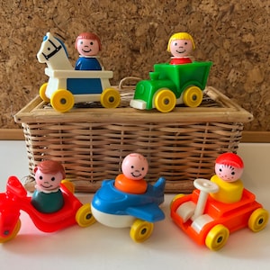 1970s Vintage Fisher Price Little People | Vehicle Set of 5 with Kids Dolls | P-F Toddler Toys