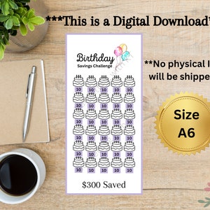 Size A6 Birthday Savings Tracker / Cash Envelopes / Savings Challenges / Cash Budget Binder System / Budgeting