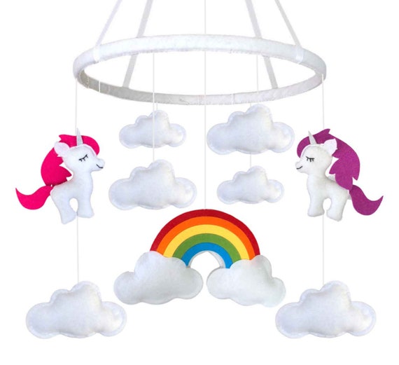 Baby Unicorn Mobile With Rainbow Large Modern Crib Mobile Etsy