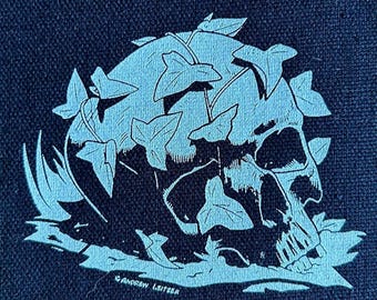 Ivy Covered Skull - Sew On Screenprinted Patch - Original Art - Punk Patch - Crust Punk - Canvas Patch - 4"x4" - Grindcore - Nature - Vines