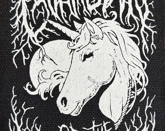 Guardian of the Earth Mother - Sew-On Screenprinted Canvas Patch, D&D, High Fantasy, Dungeon Synth, Sword and Sorcery, Punk patch, Unicorn