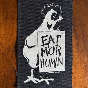 Eat More Human - Punk Sew-On Screenprinted Patch - Original Art - Punk Patch - Crust Punk - Canvas Patch - 3"x5" - Vegetarian - Vegan