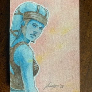 Aayla Secura Sketch Card - Original Star Wars Art - Original Aayla Secura Art - Star Wars Watercolor - Jedi