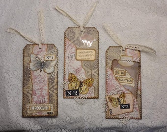 Gift Label Journal Embellishments Scrapbook Tag Shabby Chic 1920/'s Unique Handmade
