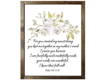 Psalm 139: 13-14 furchtbar wunderbar gemachte Bibel-Vers-Wand-Kunst