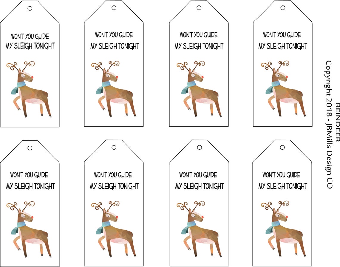 Printable Rudolf Reindeer Tag Rudolf Merry Christmas | Etsy