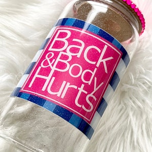 Back and Body Hurts Glass Can, Bath & Body Works, Snowglobe Glass Can