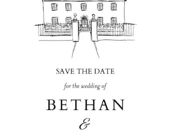 Hand-Drawn Wedding Venue Illustration: Custom Archival Ink Art (Digital File Add-On Available)