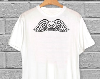 Gravestone Skull Shirt | Halloween T-Shirt | Tombstone Winged Skull T-shirt | Death Head Shirt