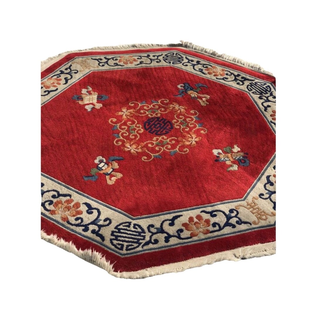 4'9 Vintage Octagonal Chinese Oriental Wool Rug HANDKNOTTED - Etsy