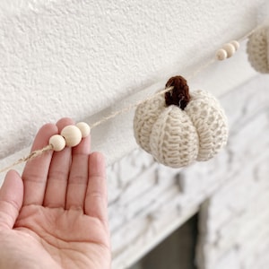 Autumn Garland White Pumpkin Garland Mantel Garland Pumpkin Garland Garland For Mantle Wooden Bead Garland Crotchet Garland Fall Garland image 2