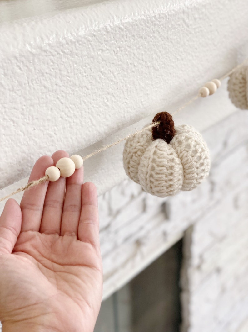 Autumn Garland White Pumpkin Garland Mantel Garland Pumpkin Garland Garland For Mantle Wooden Bead Garland Crotchet Garland Fall Garland image 2