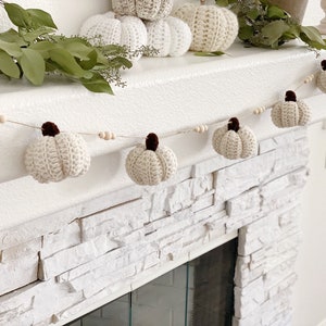 Autumn Garland White Pumpkin Garland Mantel Garland Pumpkin Garland Garland For Mantle Wooden Bead Garland Crotchet Garland Fall Garland image 6