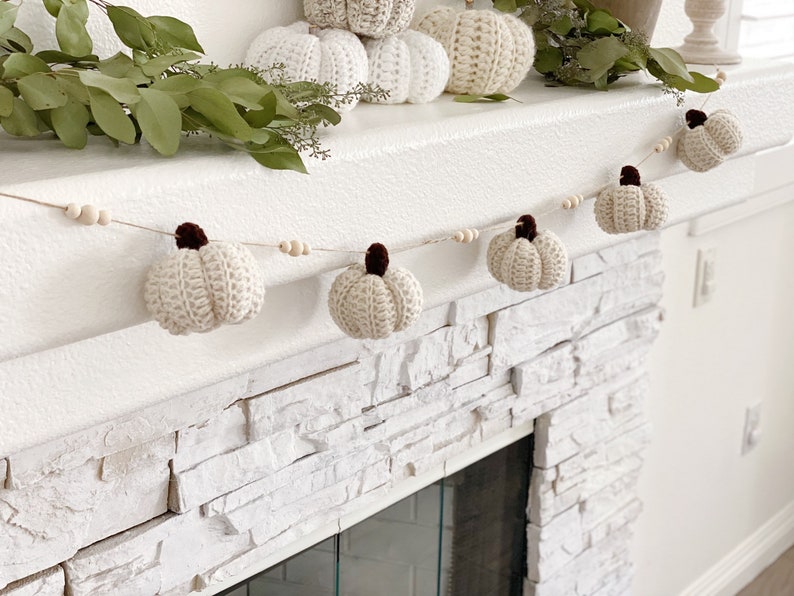 Autumn Garland White Pumpkin Garland Mantel Garland Pumpkin Garland Garland For Mantle Wooden Bead Garland Crotchet Garland Fall Garland image 6