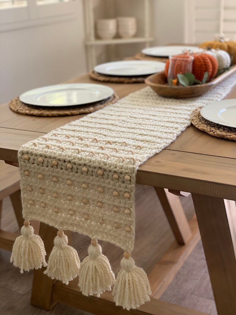 Table Runnercrotchet Runner Farmhouse Table Rustic Table Etsy