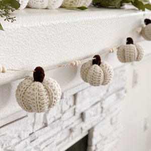 Autumn Garland White Pumpkin Garland Mantel Garland Pumpkin Garland Garland For Mantle Wooden Bead Garland Crotchet Garland Fall Garland image 5