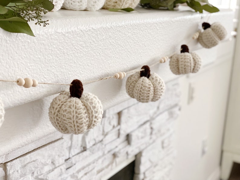 Autumn Garland White Pumpkin Garland Mantel Garland Pumpkin Garland Garland For Mantle Wooden Bead Garland Crotchet Garland Fall Garland image 5