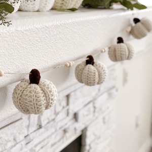 Autumn Garland White Pumpkin Garland Mantel Garland Pumpkin Garland Garland For Mantle Wooden Bead Garland Crotchet Garland Fall Garland image 4