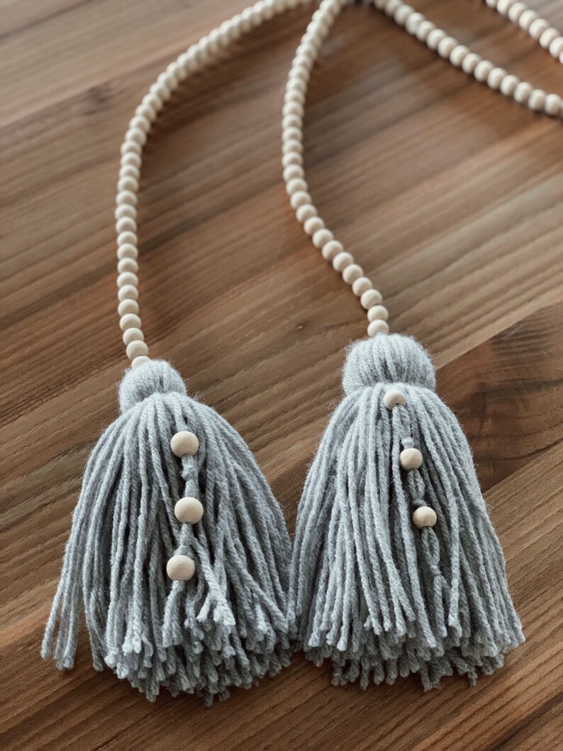 Wood Beads and Tassel Garland Wood Bead Garland Boho Home Etsy