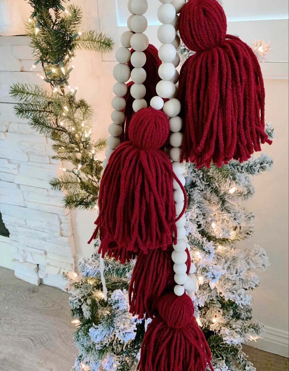 Holiday Tassel Garland Red Tassel Garland Wood Beaded Tassel Etsy