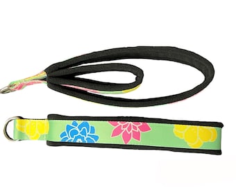 Pilates double loop padded straps, pilates straps, reformer straps, pilates foot straps, "Green with flowers" pattern