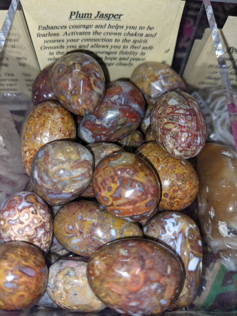 2 Red Plum Blossom Jasper 18x25mm Puff Oval Semiprecious Gem