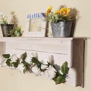 White Wash Reclaimed Wood Coat Rack Shelf - 33&quot; Wide, 4 Hook