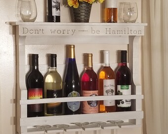 Customizable Wine Rack: Rustic Wall Shelf for 6 Bottles & 5 Glasses