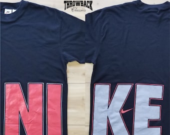 Vintage Nike 90s Big Spell Out Tee Shirt White Tag Black - Mens Size Large or Oversized Womens L/XL