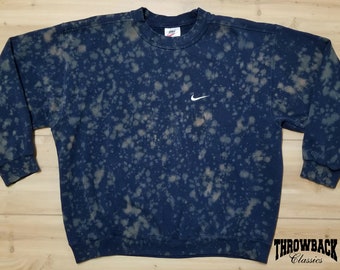 Vintage Nike 90s Crewneck Sweatshirt Bleach Dyed White Tag Retro Swoosh Travis Scott Clothing Style - Mens Size Large or Womens Oversized L