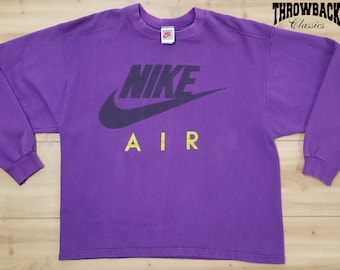 Vintage Nike Air 90s Sweatshirt Gray Tag Retro Purple Crewneck Sweater - Mens Size Medium or Womens Oversize M/L