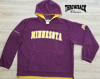 Columbia University of Minnesota Gophers Fleece Sweatshirt Pullover Hoodie Maroon Gold - Mens Size Extra Large or Womens Oversized XL/2XL