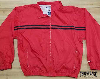 Vintage Champion 90s Windbreaker Jacket Zip Red Black - Mens Size Extra Large or Womens Oversized XL