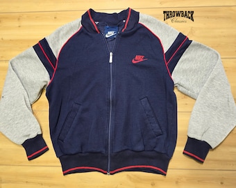 Vintage Nike 80s Track Sweatshirt Jacket Retro Blue Tag Zip - Fits Like Womens Small or Mens Undersized Small/XS