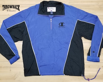 Vintage Champion 90s Windbreaker Embroidered Pullover Jacket - Mens Size Large or Womens Oversized L/XL