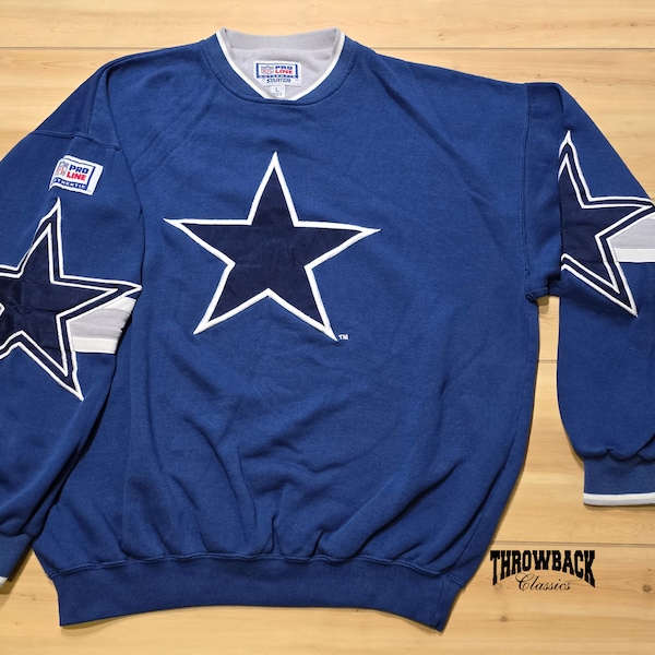 Vintage Starter Dallas Cowboys 90s Crewneck NFL Pro Line Pullover Sweatshirt Embroidered Blue - Men Size Large or Oversized Womens L/XL