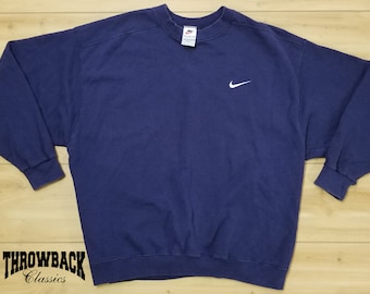 Vintage Nike 90s Crewneck Sweatshirt White Tag Blue Retro Swoosh Travis Scott Clothing Style  - Mens Size Extra Large or Womens Oversized XL