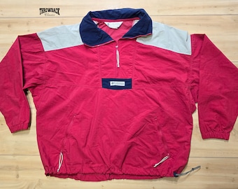 Vintage 90s Columbia Jacket Light Windbreaker Pullover Red Gray Blue - Fits Like Mens Size Extra Large or Womens Oversized XL/2XL