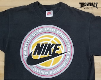 Vintage Nike 90s Shirt Rare Engineered Champion Athletes Spell Out Logo Black Shirt Mens Size L or Oversized Womens L