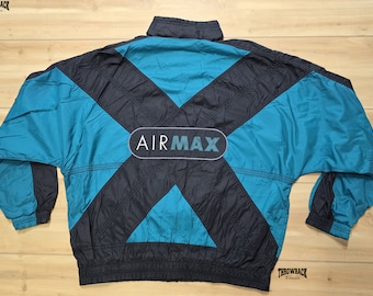 Kurtka wiatrówka Nike Air Max Vintage z lat 90. z rzadkim zamkiem błyskawicznym Spellout - rozmiar męski L lub damski L/XL
