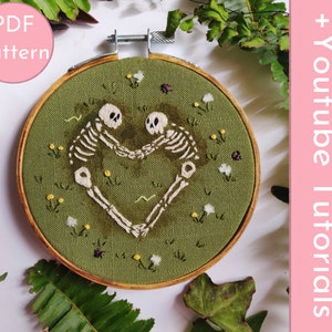 PDF Pattern "Together Forever" Hand Embroidery Skeleton Lovers Intermediate DIY