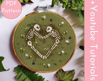 PDF Pattern "Together Forever" Hand Embroidery Skeleton Lovers Intermediate DIY