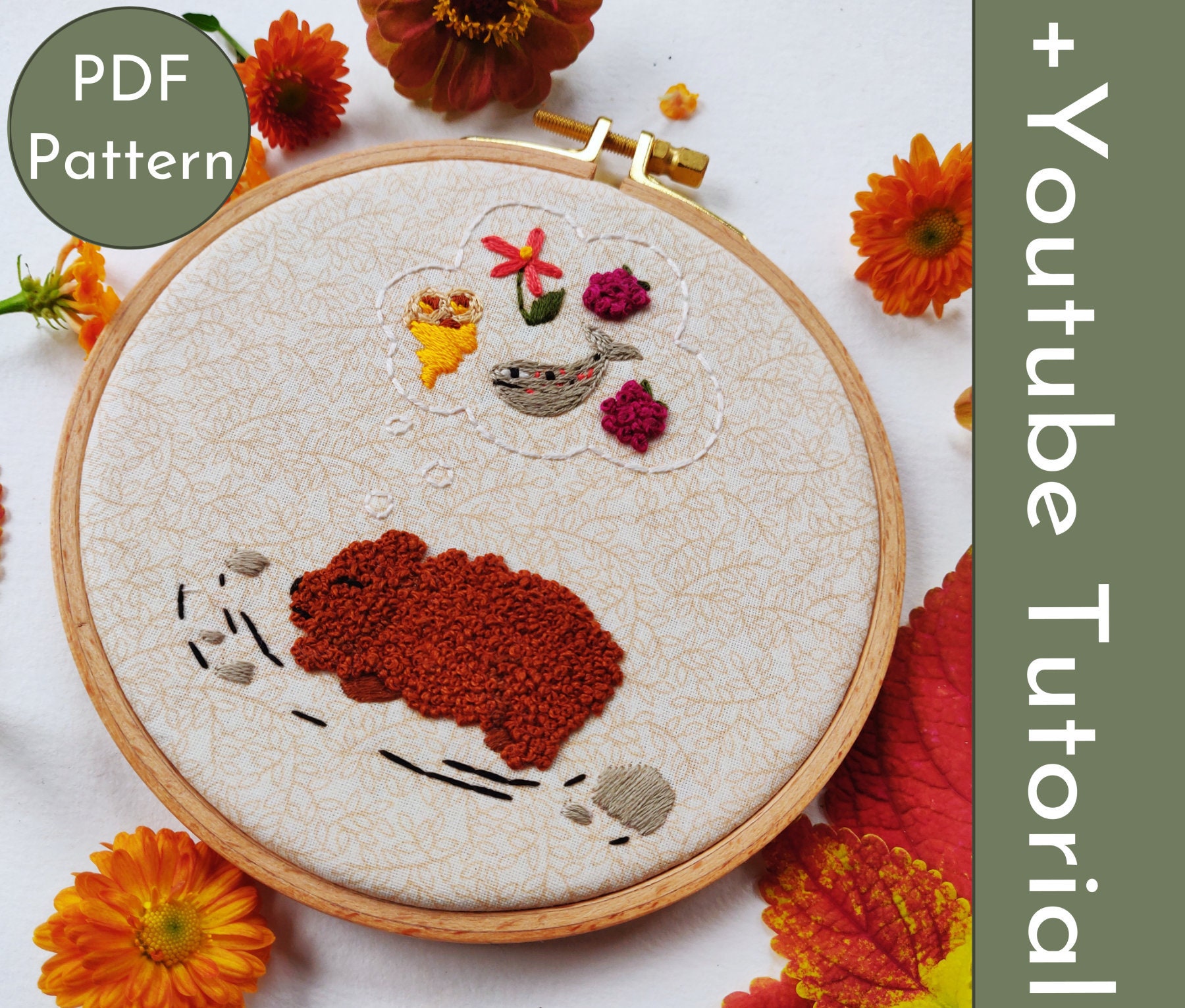 Bear Hand Embroidery Pattern PDF Pattern Video Tutorial Etsy
