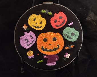 Animal Crossing Jack Embroidery, 6" Round embroidery hoop, Pumpkin, Halloween