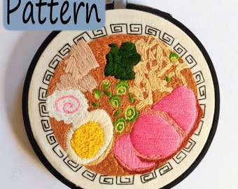 Ramen Hand Embroidery PATTERN. Digital File. INTERMEDIATE, Wall Decor