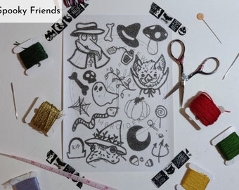 PDF DIY Embroidery Flash Sheet Spooky Friends Edition!