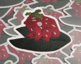 Strawberry Frog Embroidery Sticker