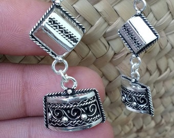 Berber silver earrings, geometric drop style, Moroccan